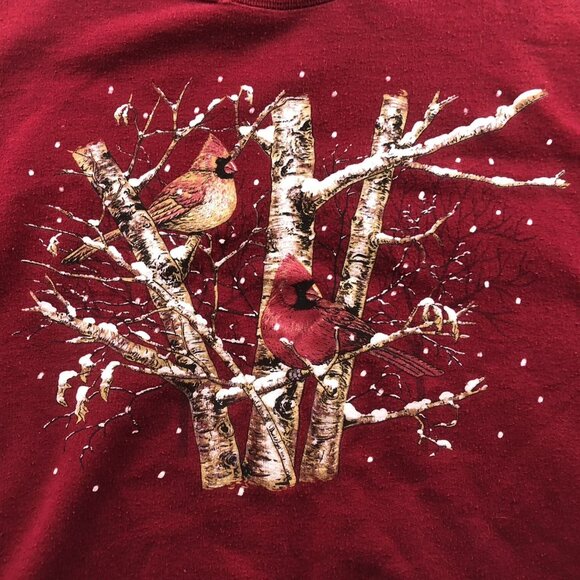 Vintage Womans Sweatshirt Large Crewneck Red Pullover Bird Graphic Print Casual - Picture 3 of 7